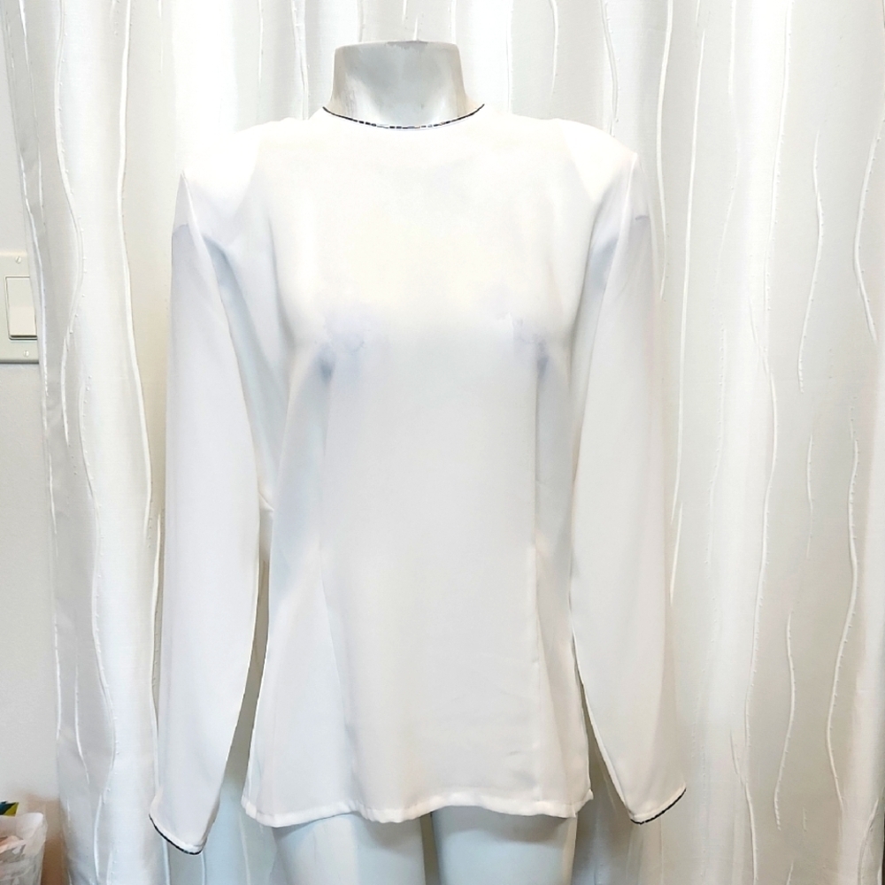 Vintage Susan Bristol White Beaded Holiday Top - Picture 1 of 5